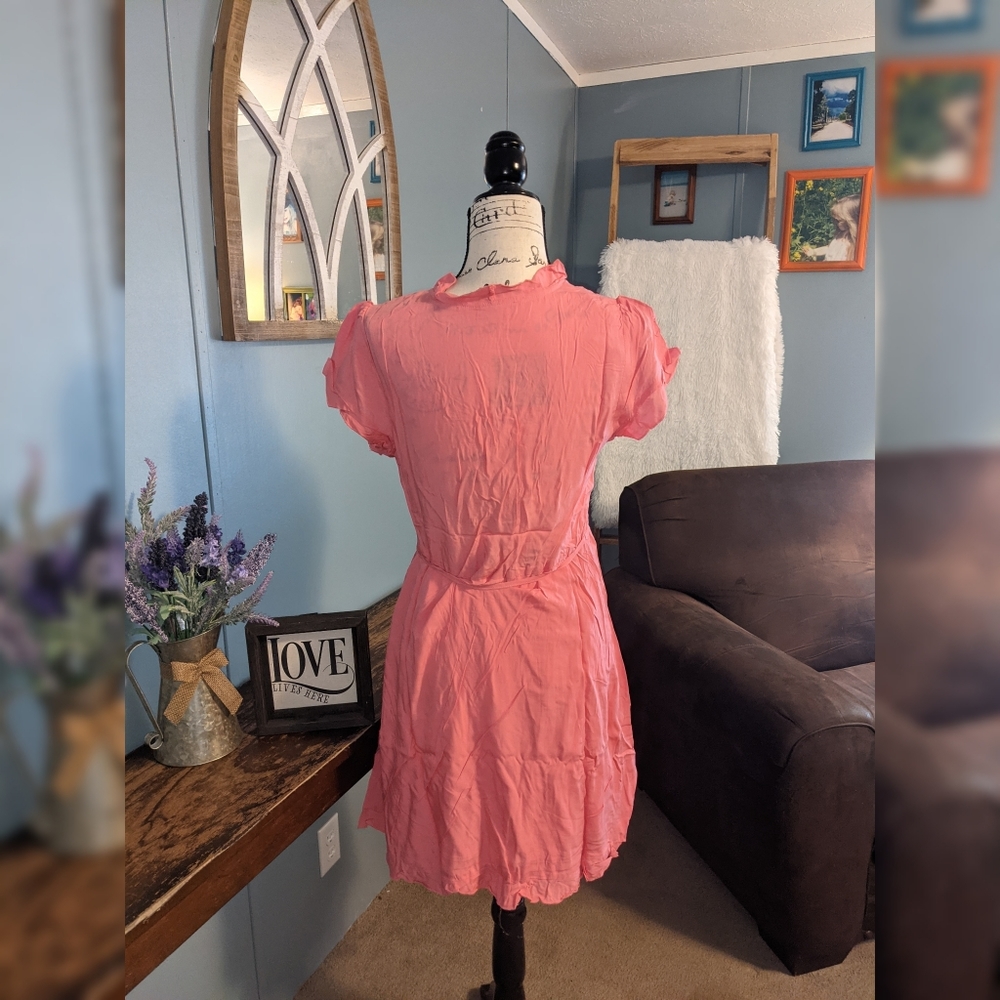Pink Ruffle Trim Wrap Dress - Picture 3 of 3